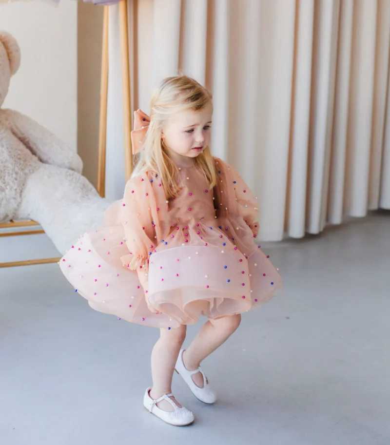 New Tailored Flower Girl Dress Puffy Sleeves with Big Bow Tiered Baby Girl Dress Toddler Tutu Outfit Christening Dress X250203