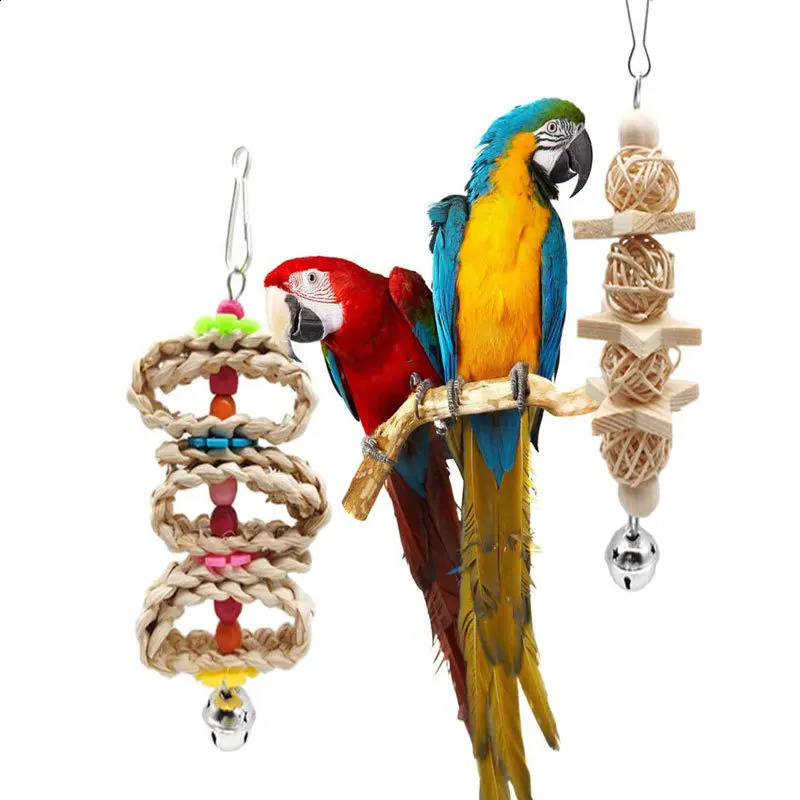 Parrot Toy Combination Set Bird Habitat Swing Wood Color Bird Supplies Biting Bird Toy Set 8 pieces 250121