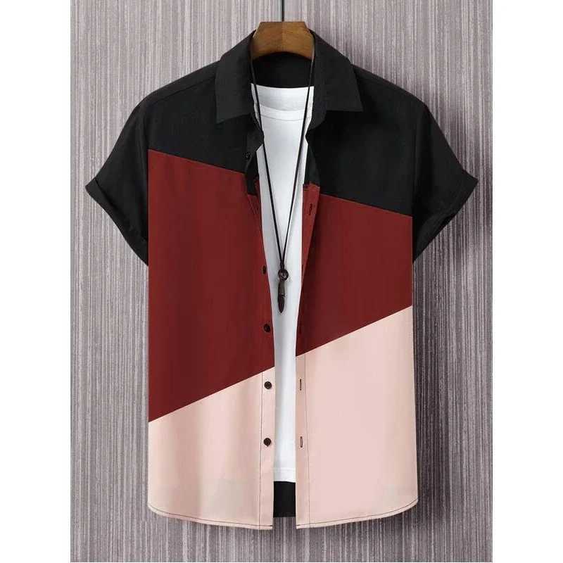 Men Blouses 3D Print Trichromatic splicing Shirt Man Woman Casual Fashion Short Sleeves Shirts Button Lapel Streetwear ClothesXJ250121