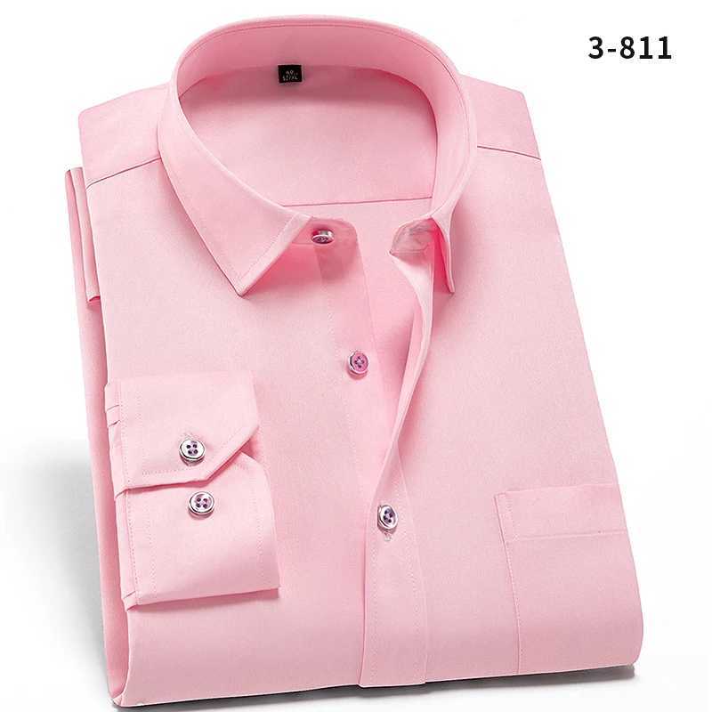 2024 Non-Iron Solid Stretch Shirts for Men Long Sleeve Dress Shirt Men Regular Fit with Front Pocket Soft Easycare Formal TopXJ250121