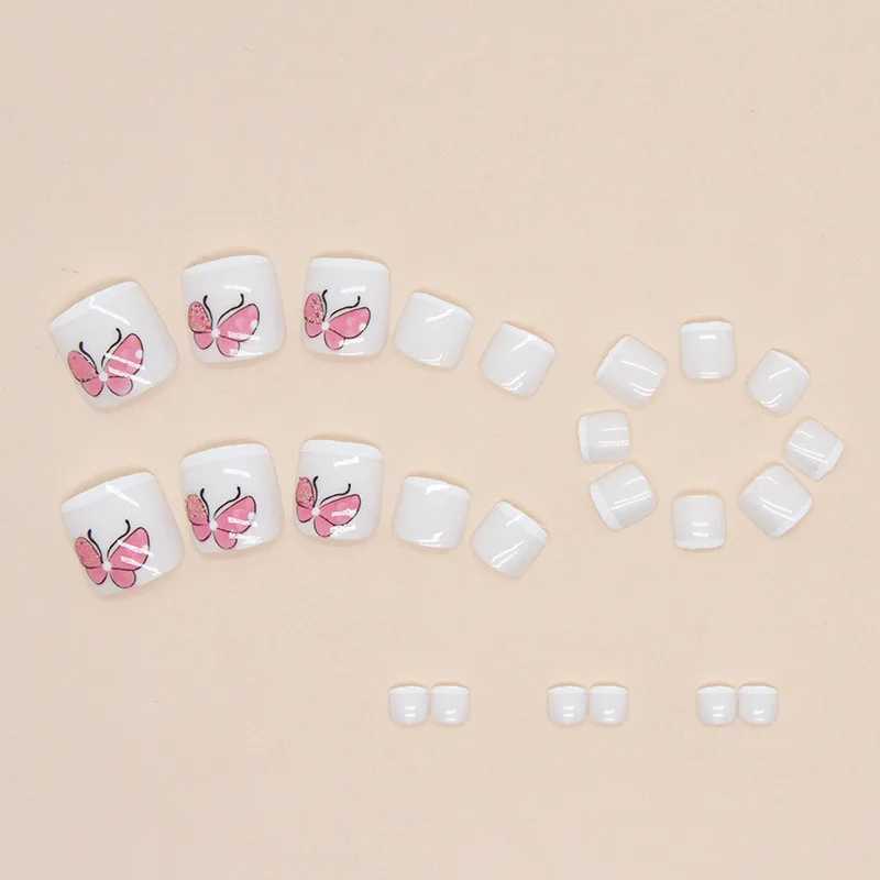 Lovely Butterfly Press on Nails Fake Nails Tips with Sticker False Toenail Design Butterfly Lovely Girl False ToenailW250120