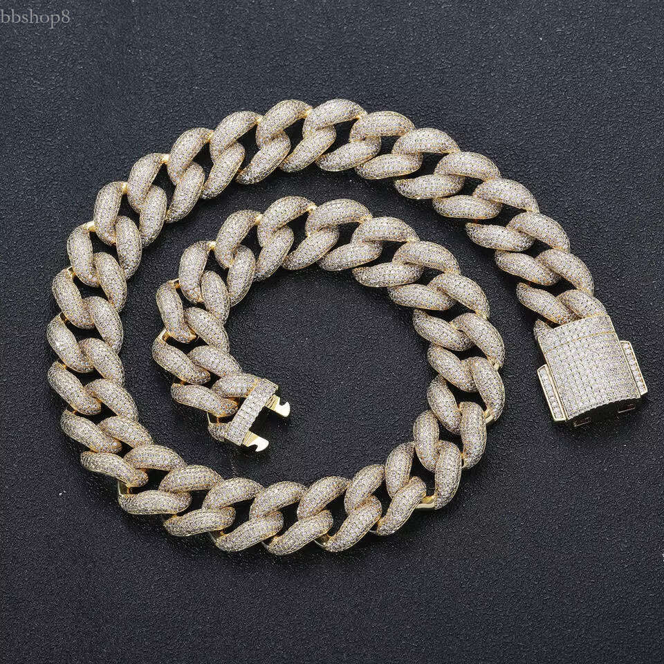 7Inches-30Inches 18mm Trendy Cool Design Gold Sier Plated Textured Miami Hip Hop Iced Out Moissanite Cuban k Chain
