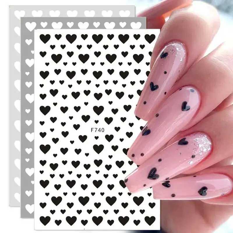 3 Packs 3D Laser Heart Alphabet Nail Art Stickers Nail Art Decorations Flowers Stars Black and White Nail Art DecorationsXJ250120