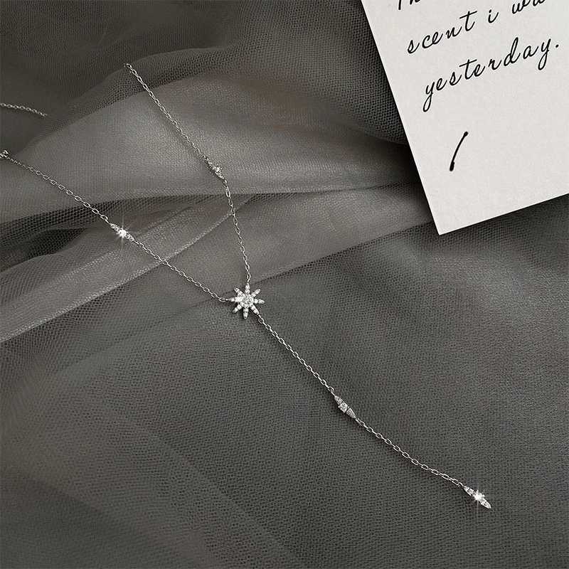 Personality 925 Sterling Silver Glitter Diamond Sun Flower Necklace Simple Star Pendant Clavicle Chain Female Exquisite JewelryXJ250114