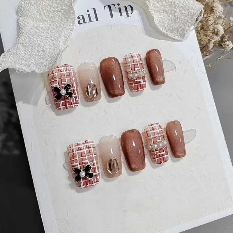 10Pcs Handmade Nails Black Butterfly Small Fragrance l Full Coverage False Nails for Women Girl Detachable Wearable NailW250120