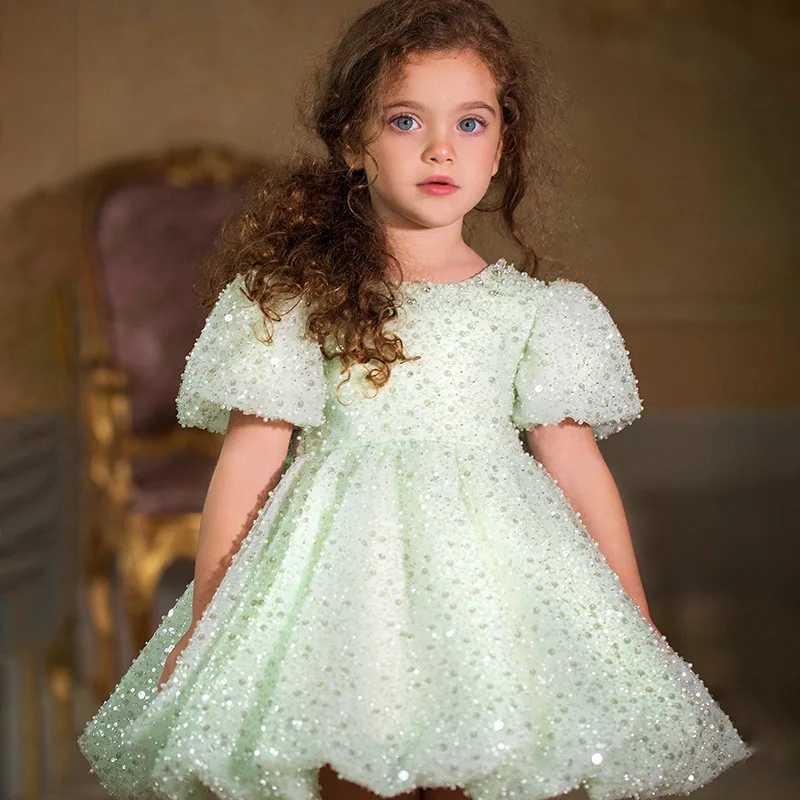 2025 Childrens Princess Evening Dress Fashion Sparkle Pearl Design Wedding Birthday Baptist Party Eid al Fitr Party Girl Dress X250203