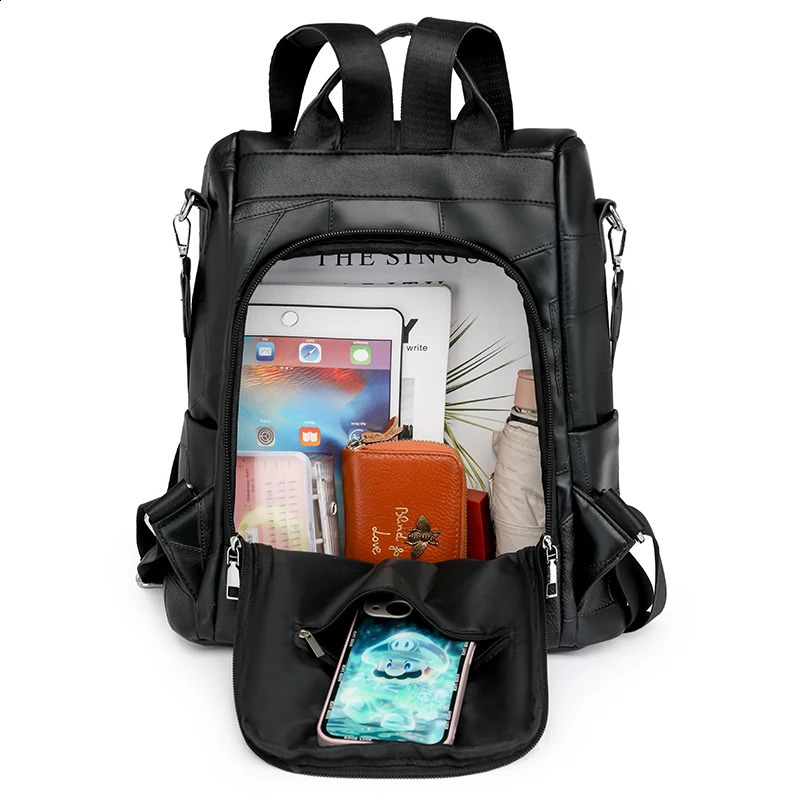 PU soft leather large capacity backpack 250122