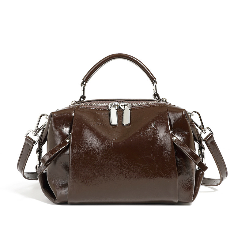 Bag Spring And Summer Boston Genuine Leather Women's Pillow Bag, Handbag, New Top Layer Cowhide Single Shoulder Diagonal Cross Bag