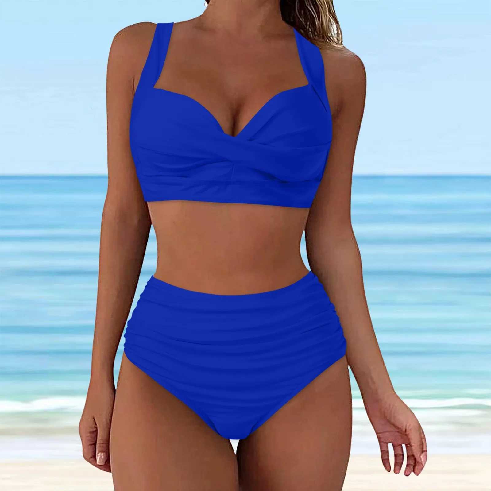 Swimwear 2023 Women High Waisted Bikini Push Up Two Piece Swimsuits Solid Color Bikini Set Brazlian SwimmingXJ250120