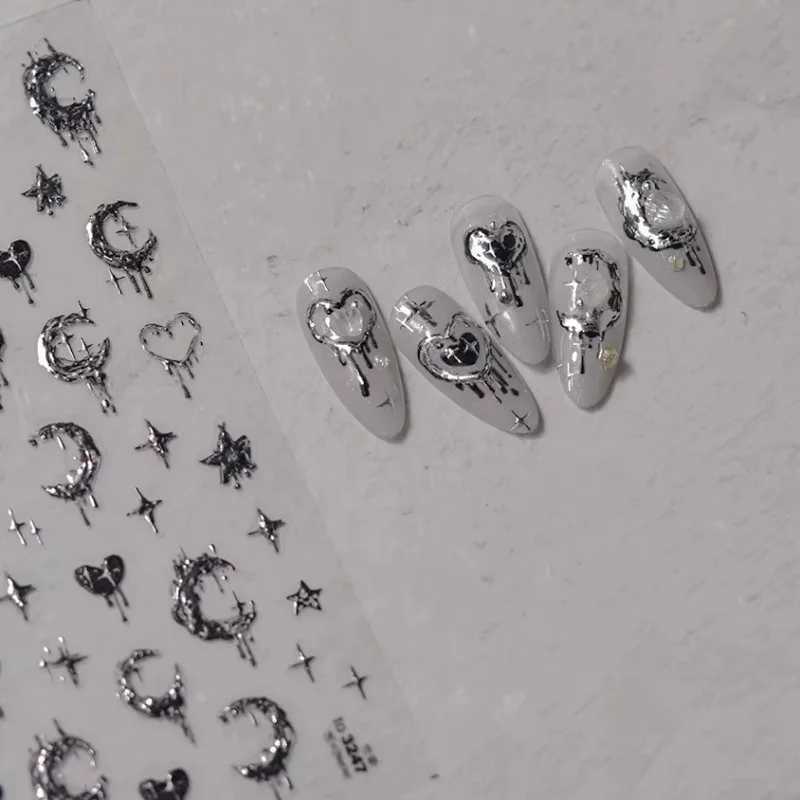 1pc 5D Realistic Relief Stamp Silver Melted Heart Moon Stars Balloon Angel Love Adhesive Nail Art Stickers Decals Manicure CharmXJ250120