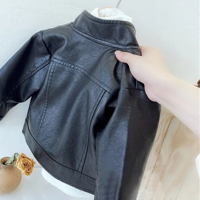 Girls Boys Black Pu Zipper Jackets Kids Baby Leather Jacket Spring Autumn Cool Coat Children Clothes Overcoats 2-6T 250113