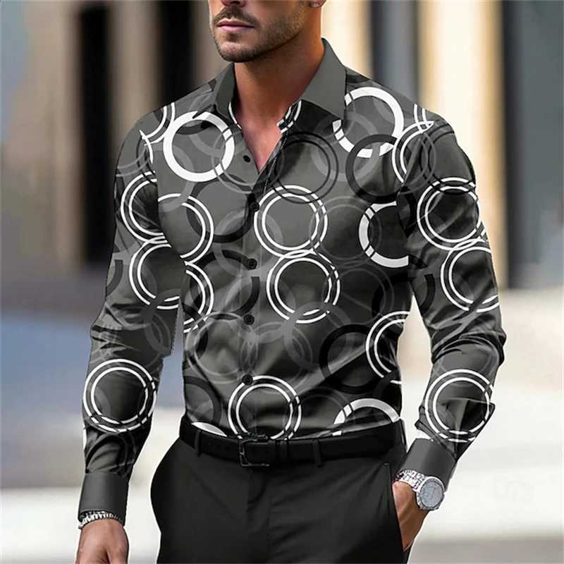 Spring And Autumn Mens Business Long Sleeve Shirt Patchwork Printing Single-Breasted Basic Blouse Simple Button Front ClothingXJ250121