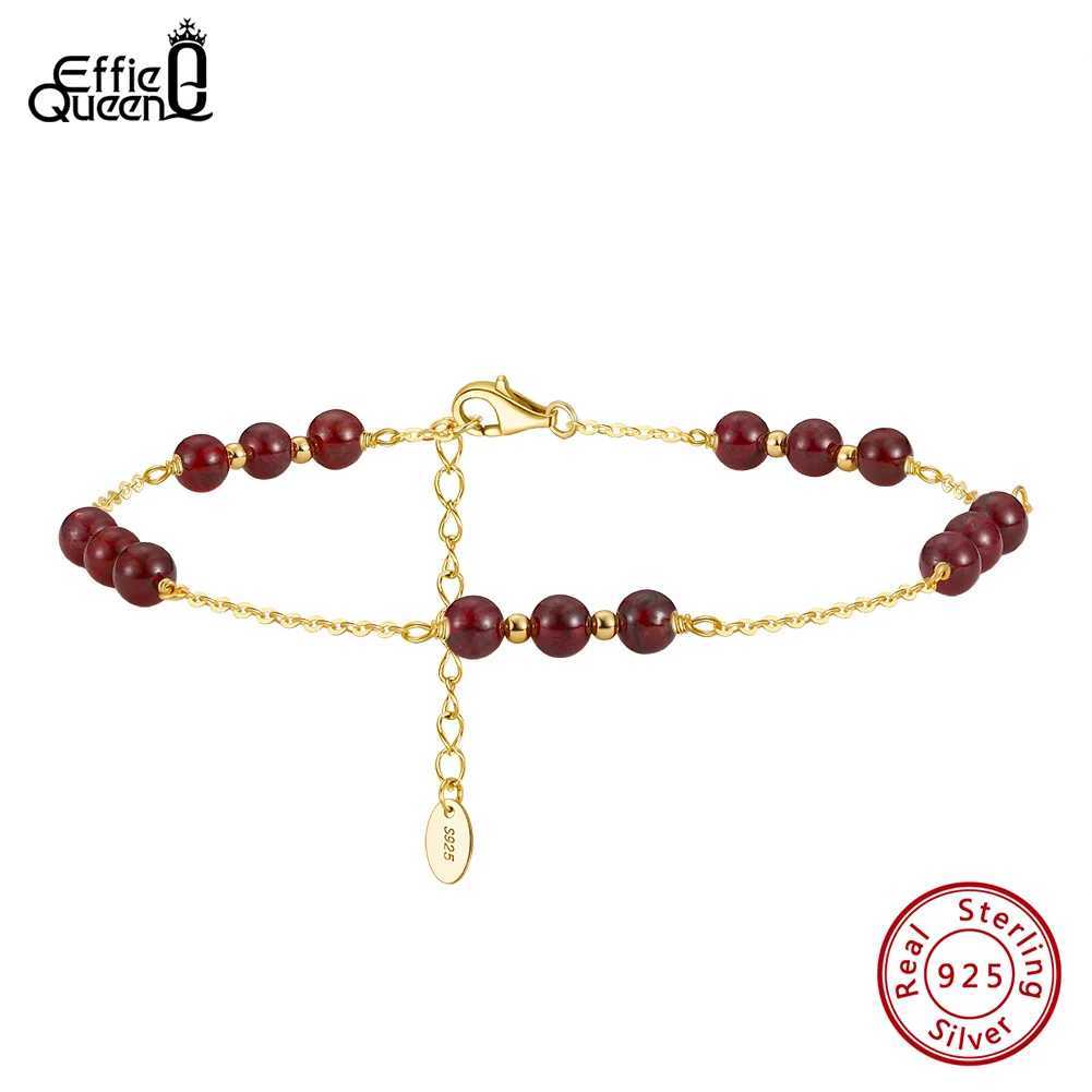 Effie Queen 14K Gold Link Chain Anklet 925 Sterling Silver Natural Garnet For Women Adjustable Anklets Fine Jewelry Present SA46XJ250121