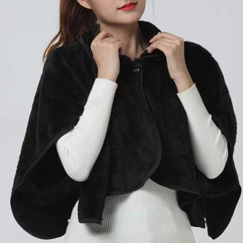 Women Thicken Shawl Autumn Winter Warm Loungewear Elegant Plush Fluffy Thickened Warm Overcoat Cape Shawl Scarf Gray Tops 250121