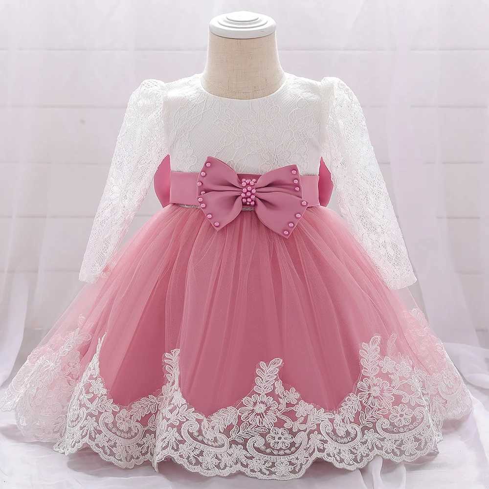 Newborn Long Sleeve Baby Girl Dresses Party Wedding Girl Lace Big Bow Dresses Infant Girl 1st Birthday Princess Baptism Dress X250203