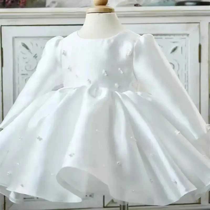 2024 Elegant Beading White Christening Birthday Infants Bridesmaid Dresses For Baby Kids Matching Flower Girl Dresses Dress X250203