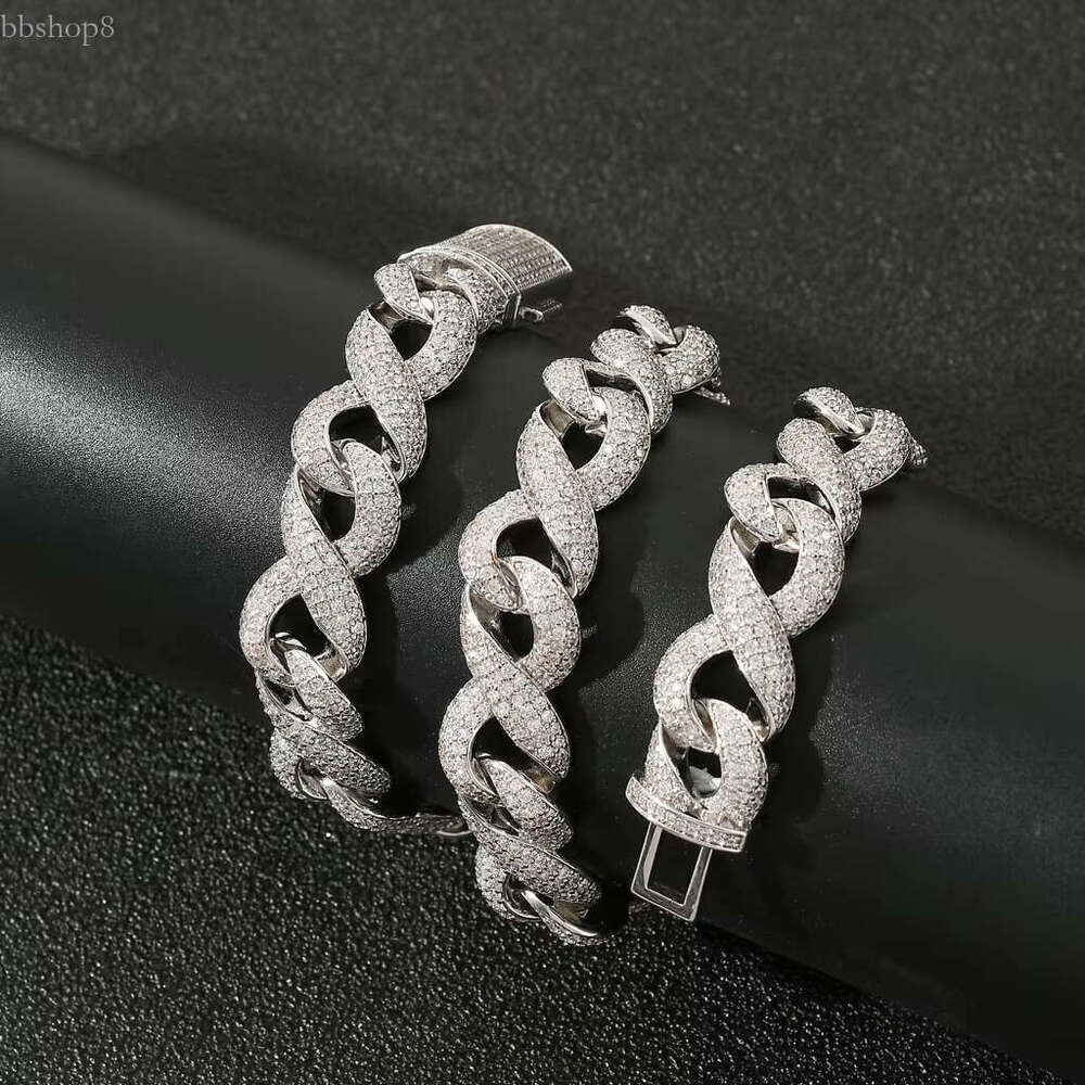 New 15MM Hip Hop Iced Moissanite Stainless Steel Season Sier Dia Cuban k Chain For Men