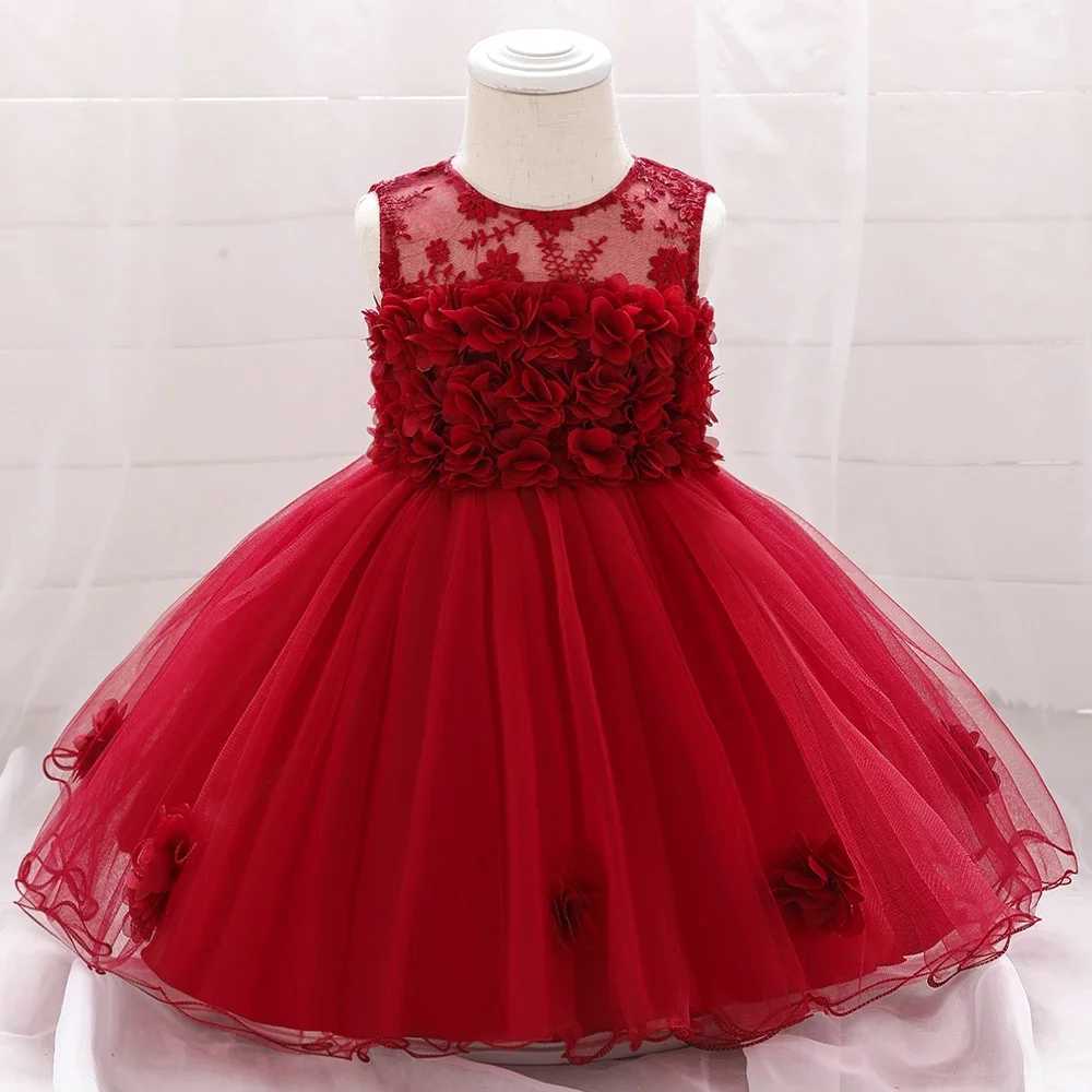 Toddler Baptism Girl Party Dress For Baby Tulle Flower 1st Birthday Princess Girls Dress White Wedding Infant Princess Prom Gown X250203