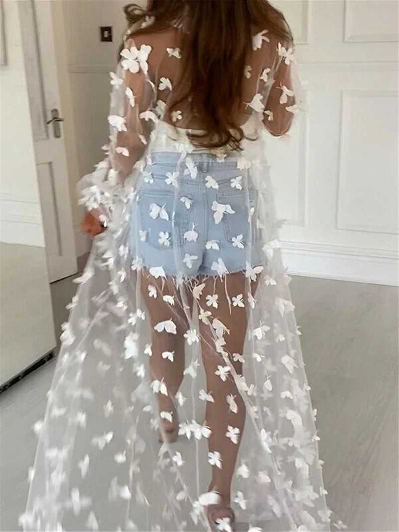 Womens long swimsuit covering sexy open 3D flowing kimono with open collar summer holiday beach clothing swimsuit W250120
