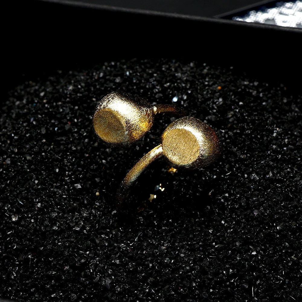 008712 Metal Minimalist Two Beads Ball Open Size Rings Mill Sand Simple Geometric Ring for Women Fashion Vintage Jewelry Glossy 250109