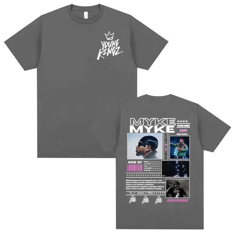 Rap singer Myke Towers Young Kingz tour Merch T-shirt mens fashion retro hip-hop T-shirt casual short sleeved cotton T-shirt X250203