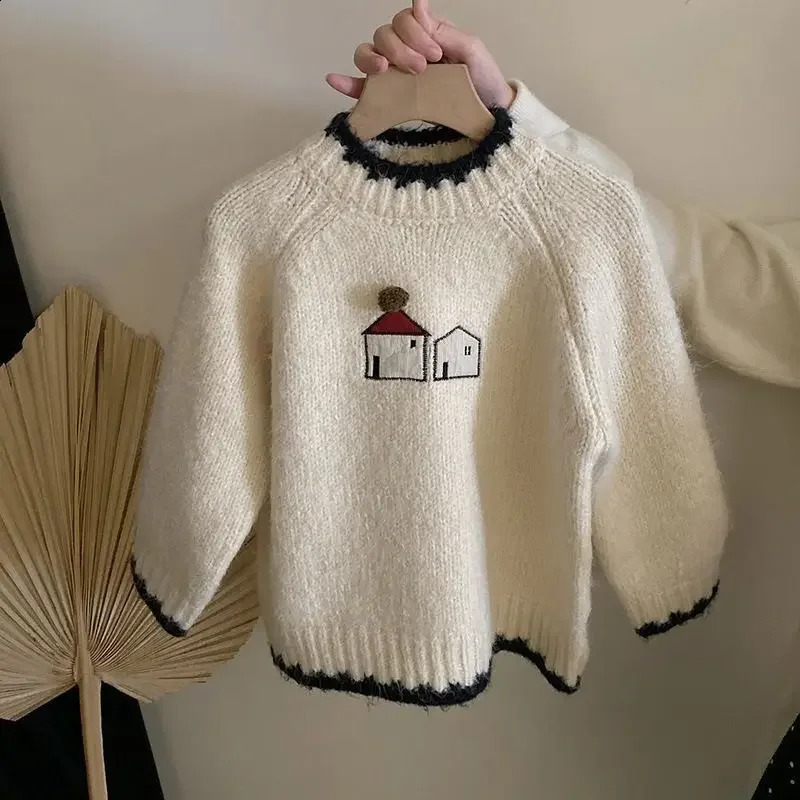 Baby Girls Sets Cartoon Thicken Knitted Sweater Fleece Dot Casual Pants Autumn Winter Style Childrens Two Piece 250117