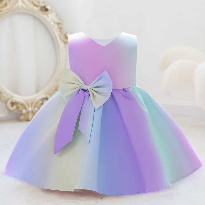 Summer Newborn Baptism 1 Year Birthday Dress For Baby Girl Colorful Princess Dresses Party Dress Child Costumes Gradient X250203