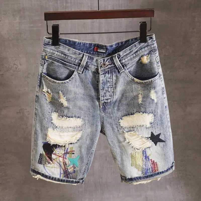 Fashion Trendy Casual Denim Knee Length Jeans for Men Summer Classic Stylish Embroidered Denim Shorts for Cowboy Male Shorts X250203