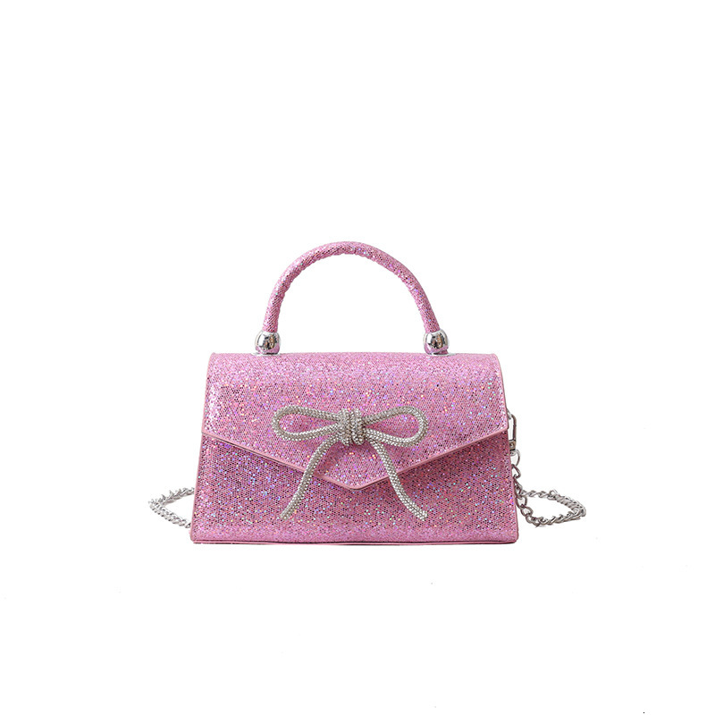 new style New Diamond Bow Banquet Bag Fine Pink Elegant Handbag Chain Crossbody