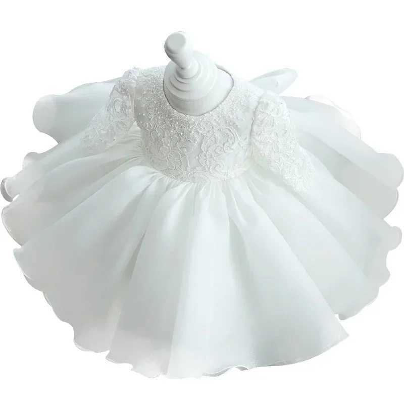 Sparkling White No.1 Birthday Dress for Girls Baptist Dress Grid Princess Party Ball Dress Baby Dress Long Sleeve Newborn X250203