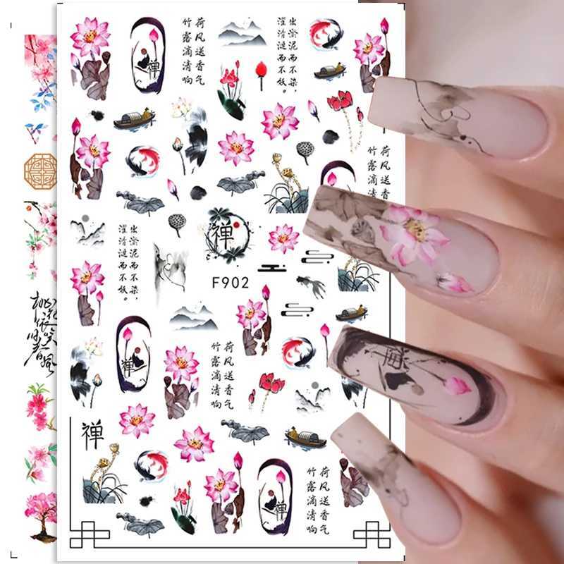 Geometric Lines Flowers Leaves 3D Nail Sticker Figure Blooming Daisy Sakura Design Self Adhesive Nail Art Decals Manicure SliderXJ250120