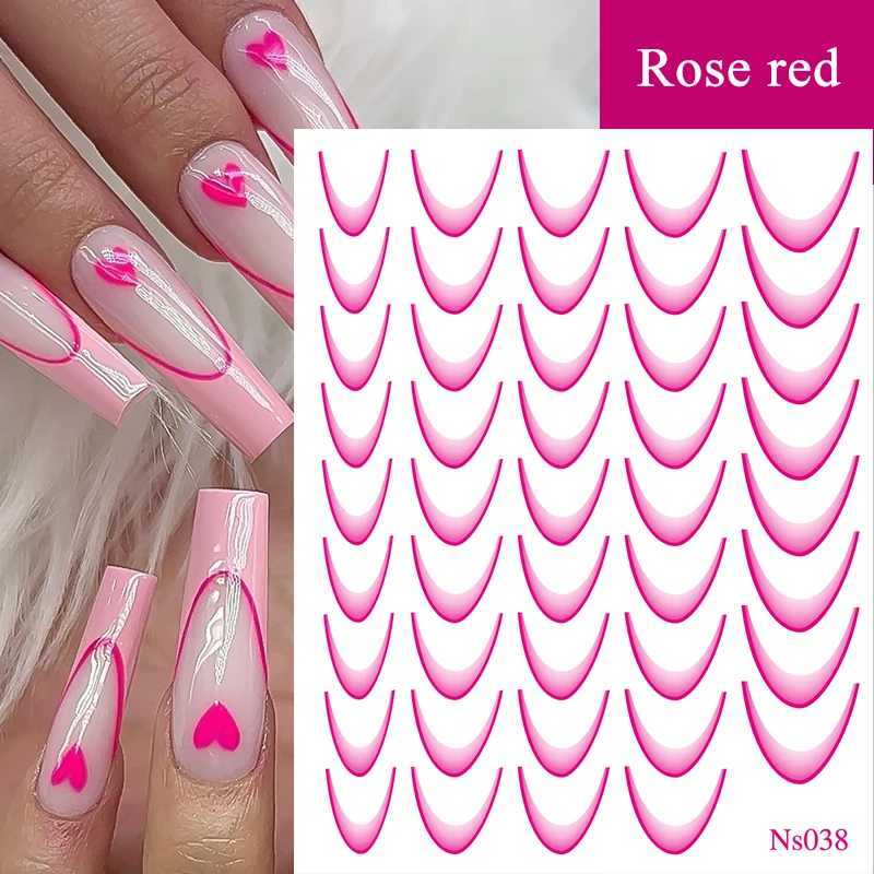 White French 3D Nail Stickers Manicure Gradient Line Flower Nail Art Designs Self-Adhesive Nail Tips Guides for DIY DecorationXJ250120
