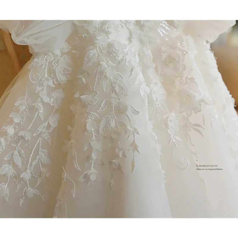 Flower Girl Wedding Dress For Baby Girls Infant Lace Patchwork White Ball Gowns Children Baptism Eid Formal Elegant Dresses X250203