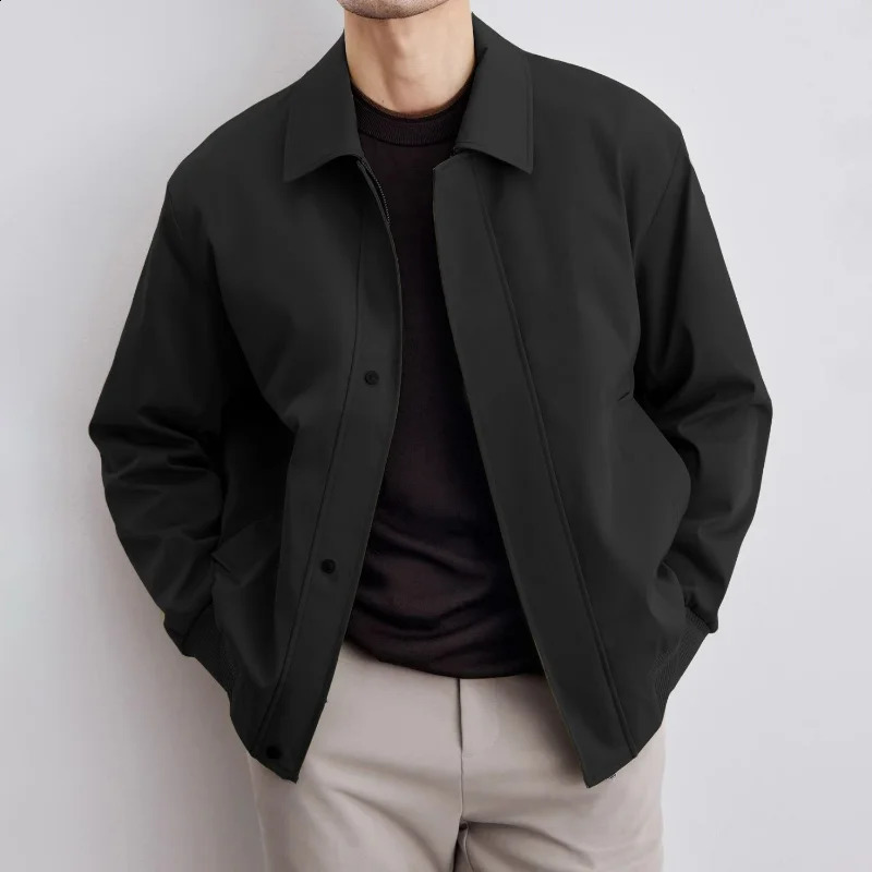 Spring Korean Executive Jackets Mens Solid Lapel Button Zipper Pocket Patchwork Trendy High Quality Solid Long Sleeved Coat Top 250122