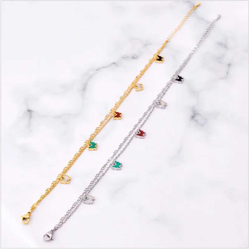 316L Stainl Steel New Fashion Jewelry 2 Layer Embedded In Natural Shells Hang 5 Butterflies Charm Chain Anklets For WomenXJ250121