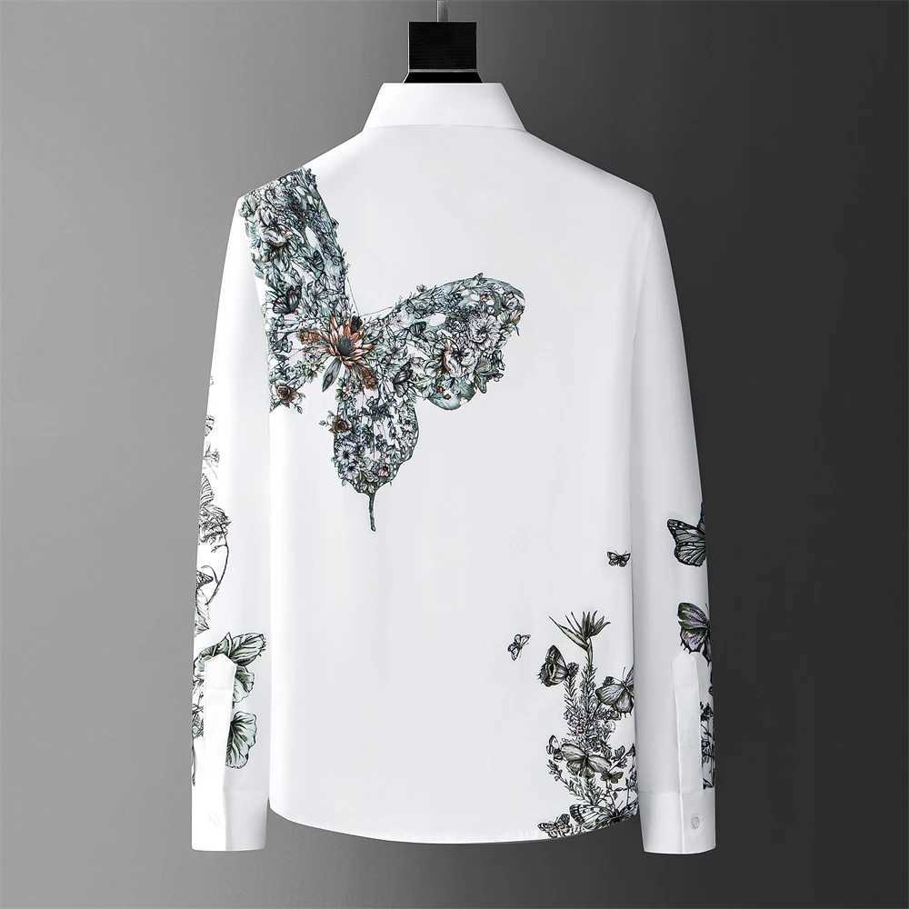 Autumn and winter fashion shirts floral button black and white shirts casual menswear clothing shirts social party luxury newXJ250121