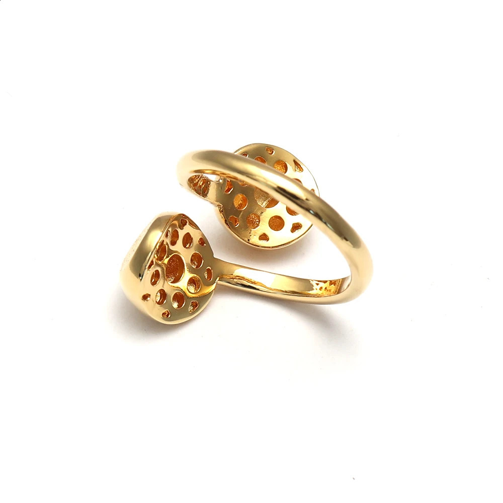 008712 Metal Minimalist Two Beads Ball Open Size Rings Mill Sand Simple Geometric Ring for Women Fashion Vintage Jewelry Glossy 250109