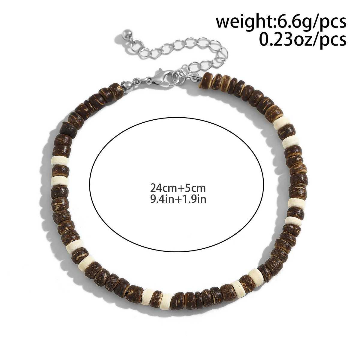 KunJoe Vintage Brown Wood Beads Anklets Chain for Men Ethnic Coconut Husk Foot Chain Summer Ankle Accories Male Trend JewelryXJ250121