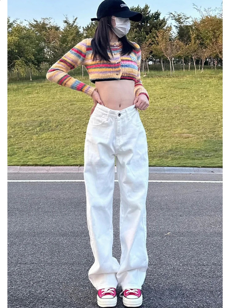 Office Ladys Fashionable Deeptown Y2k Wide Leg Cotton Jeans in White women jeans mom cargo pants 250122