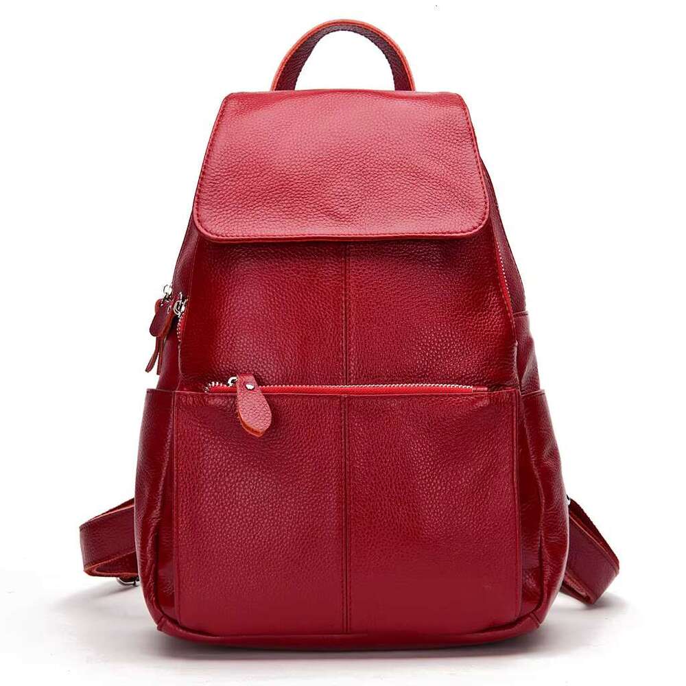 Zency 2025 Red Genuine Leather Women Backpack High Quality Large Capacity Travel Knapsack Shoulder For Ladies New Year Gifts