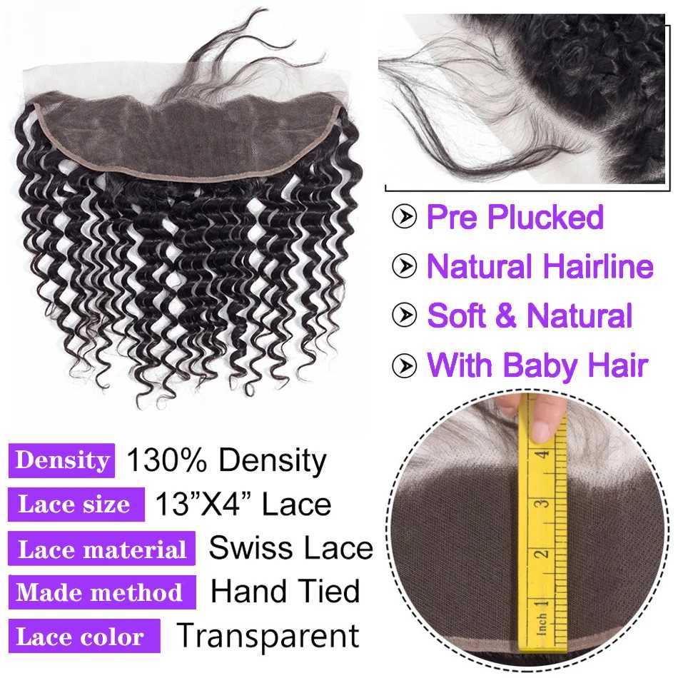 Curly Human Hair Bundles With Frontal Brazilian Deep Wave Bundles With Frontal Human Hair Weave Extensions 3 Bundles Remy HairXJ250120