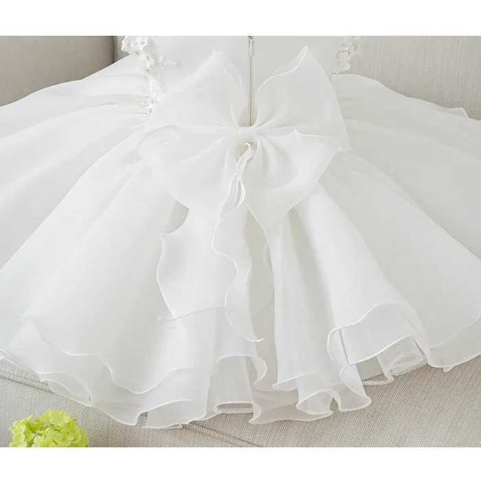 White bead baby shower dress with lace decal communion childrens birthday party wedding dress baby shower dress X250203