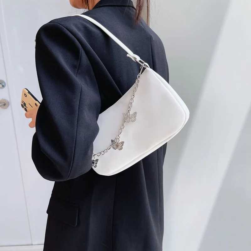 Fi Women Butterfly Chain Travel Shoulder Bags Female PU Leather Shopping Underarm Bags Pure Color Small Purses and HandbagsXJ250121