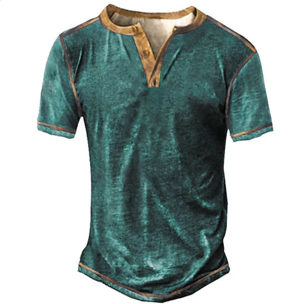 2023 Mens Shirts Henley Plain Shirt Vneck Printed Top Vintage Cotton Oversized T Men Harajuku Clothes Streetwear Homme 250120