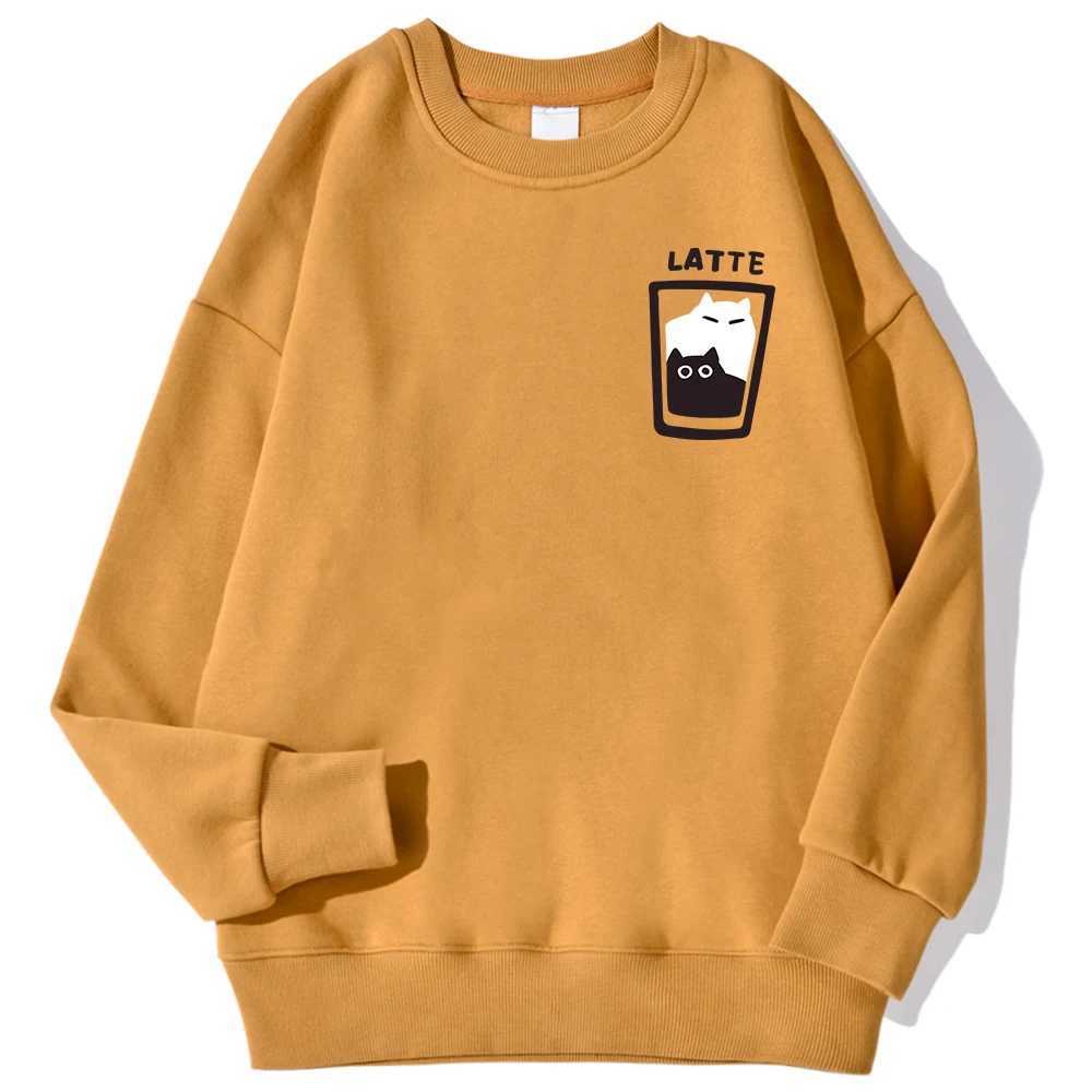 Cat Latte Cartoon Design Men Sweatshirt Fashion Casual Hooded Vintage Loose Hoodies Korean Fleece ClothingXJ2500118