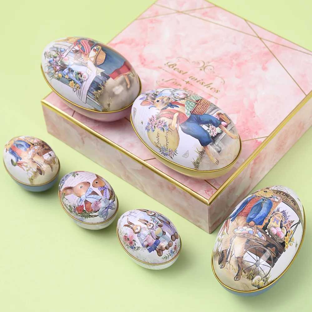 1pcs Rabbit Egg Tinplate Box Metal Bunny Printing Fillable Tin Boxes Gift Packaging Candy Happy Easter Free shipping