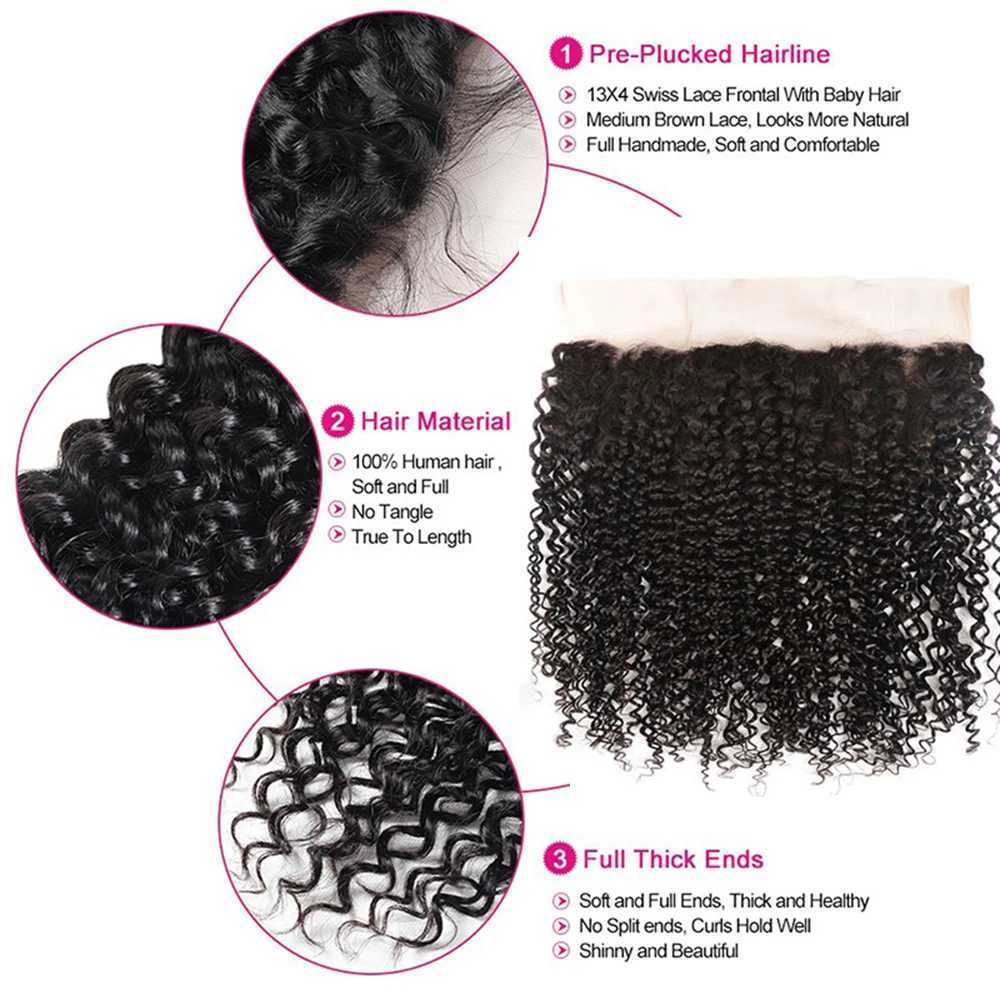 Kinky Curly Bundles with Frontal Brazilian Hair 3/4 Bundles 13x4 Lace Kinky Curly Virgin Hair with Baby Hair for Black WomenXJ250120