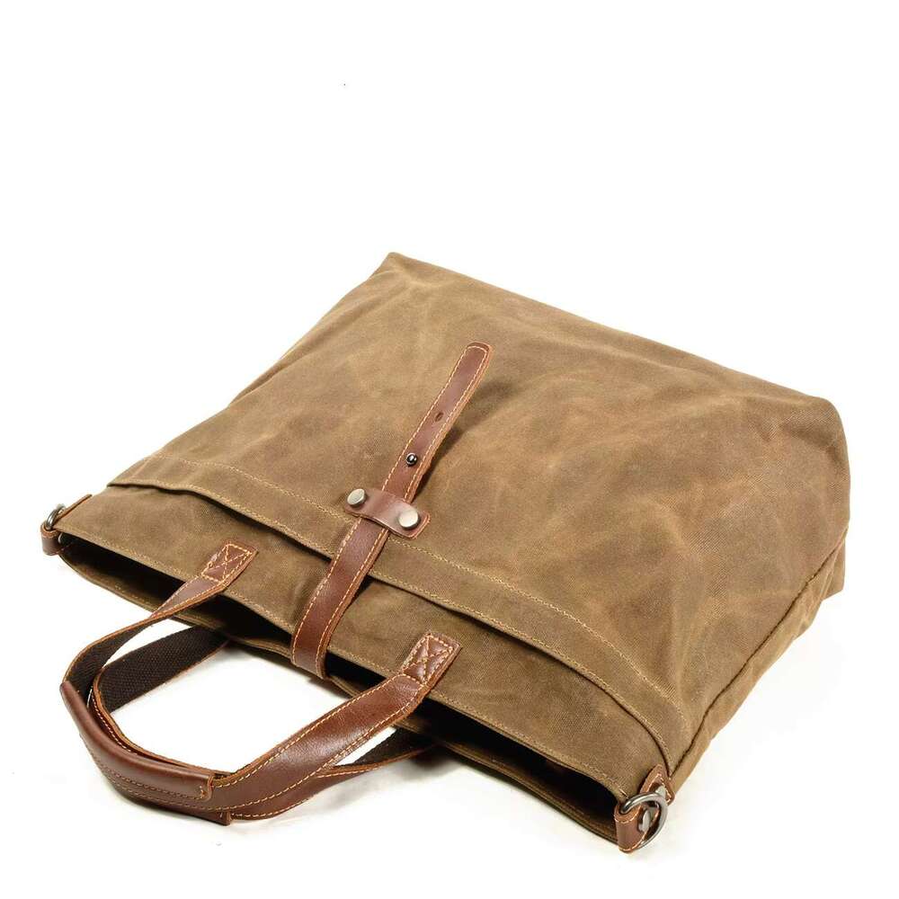 Wax Canvas Women's Simple Handbag Horizontal Solid Color Retro Shoulder Messenger Men Fold Tote Bag