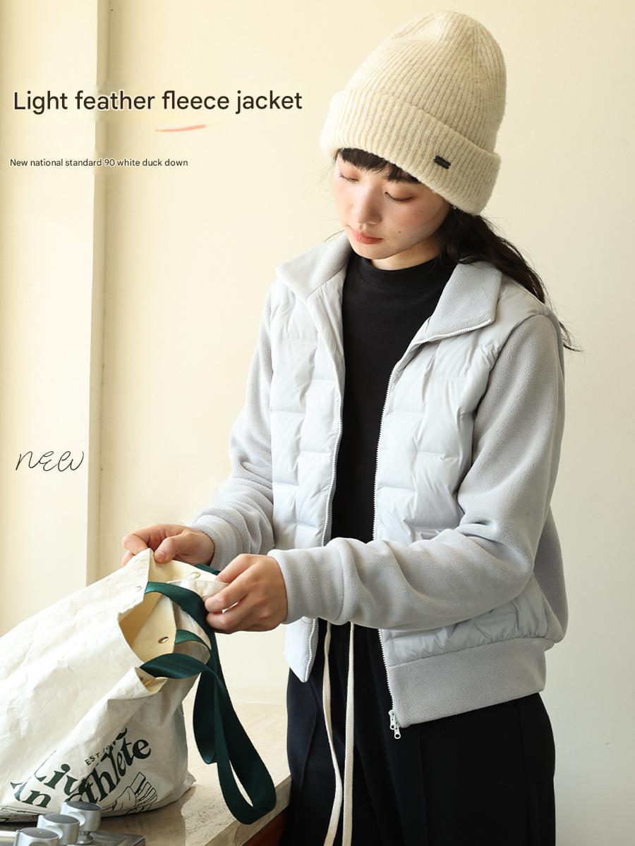 New autumn and winter fleece zipper cardigan women's new solid color warm down jacket Korean duck down versatile top jacket