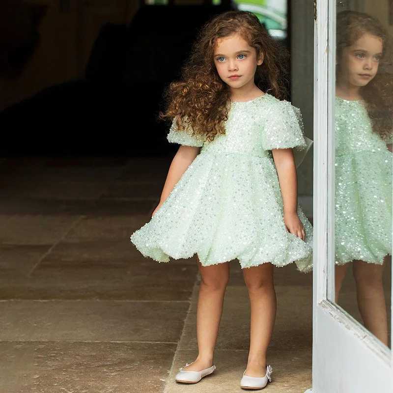 2025 Childrens Princess Evening Dress Fashion Sparkle Pearl Design Wedding Birthday Baptist Party Eid al Fitr Party Girl Dress X250203